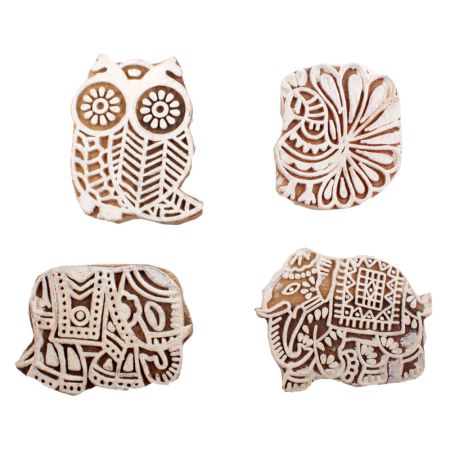 Set of 4 Piece New Mix Wooden Printing Block